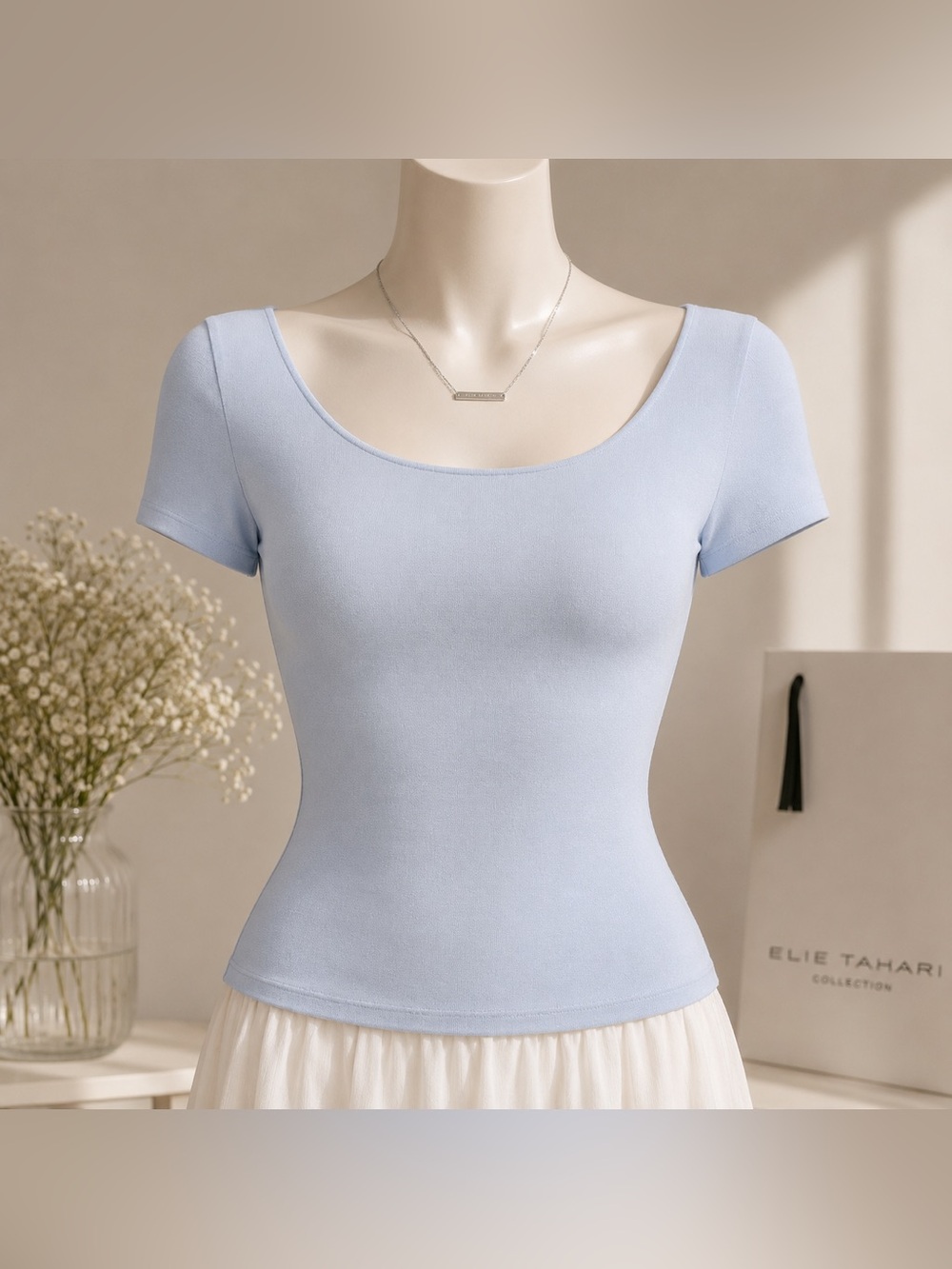 NWT Elie Tahari Powder Blue Knit Top XL | Luxury Designer